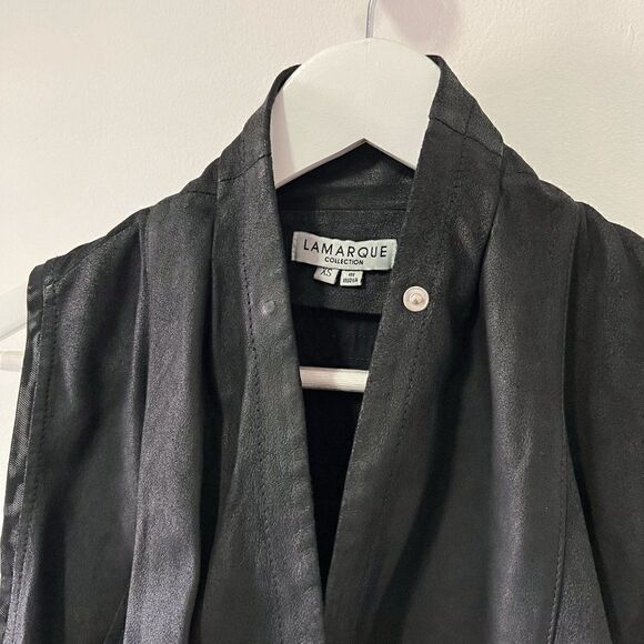 Lamarque Sarai Black Genuine Leather Waterfall Front Moto Vest - Picture 5 of 10